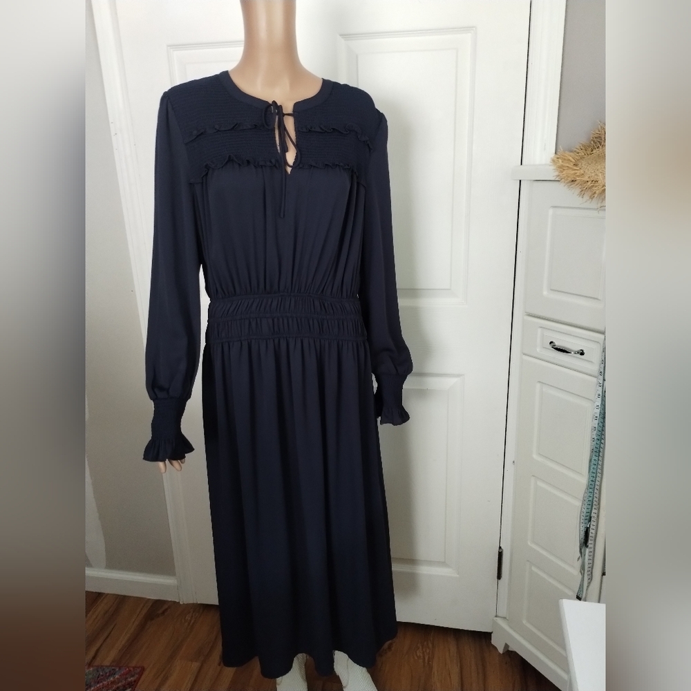 Current Air Blue Pleated Long Sleeve Sundress Large